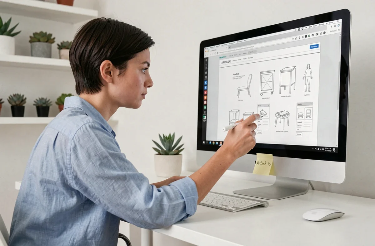 Designer de l'agence Artich.io travaillant sur des maquettes de site e-commerce Shopify à Bordeaux