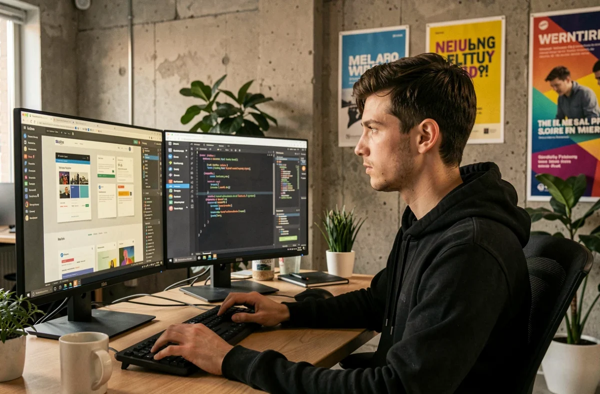 Développeur web travaillant sur des maquettes de sites dans l'agence digitale Artonik à Marseille