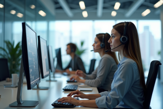 Bureau moderne ouvert avec professionnels collaborant