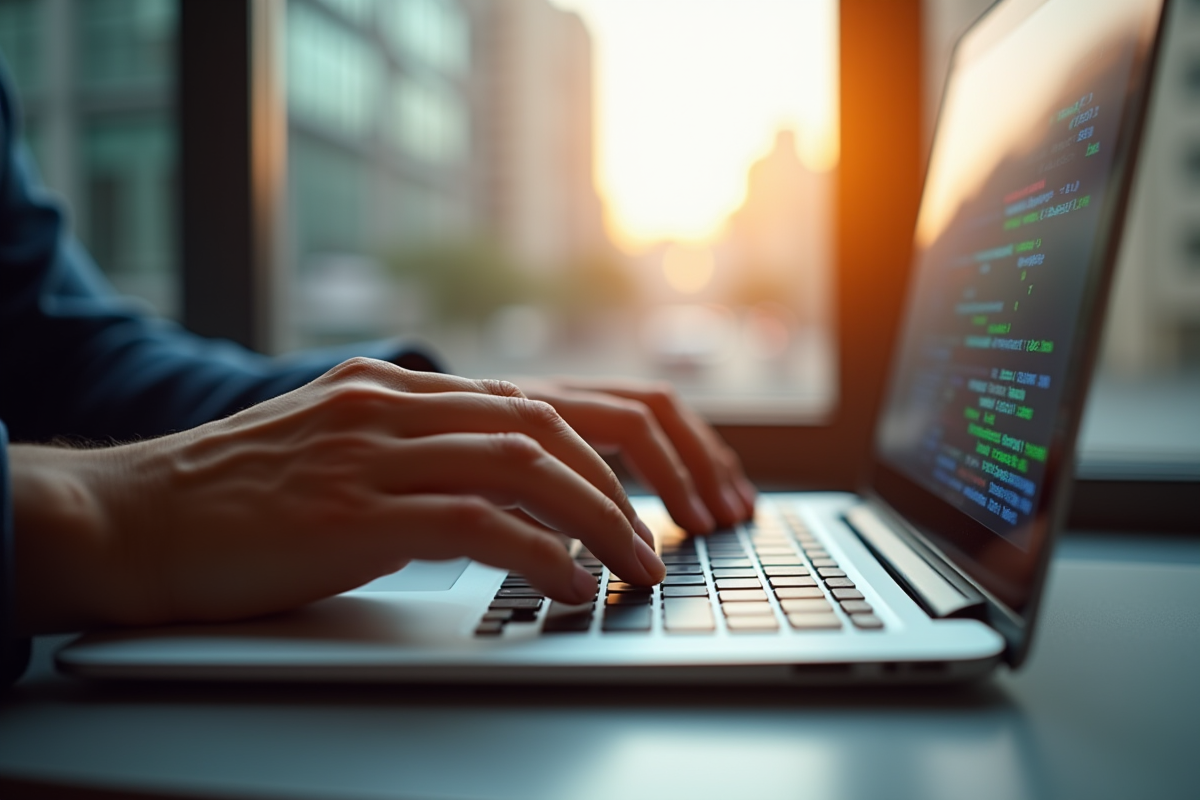 Mains tapant sur un clavier avec code numérique à Montpellier