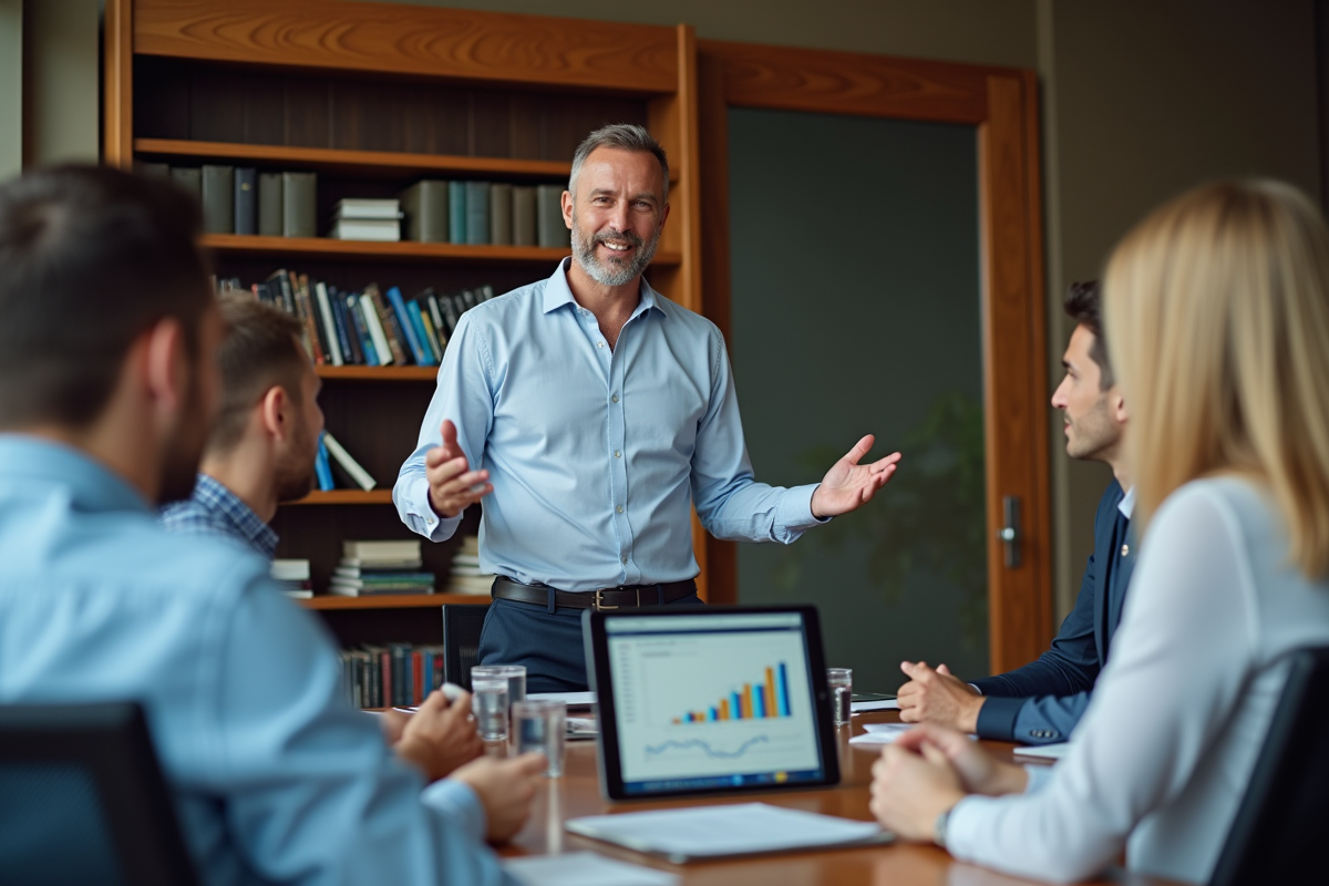 Groupe de collègues discutant stratégie SEO en réunion