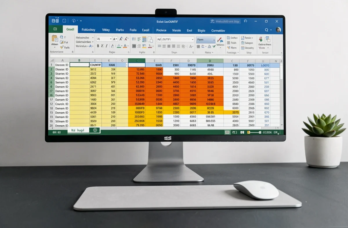 Gros plan d'un écran Excel affichant une formule COUNTIF pour identifier et supprimer des doublons selon un critère précis