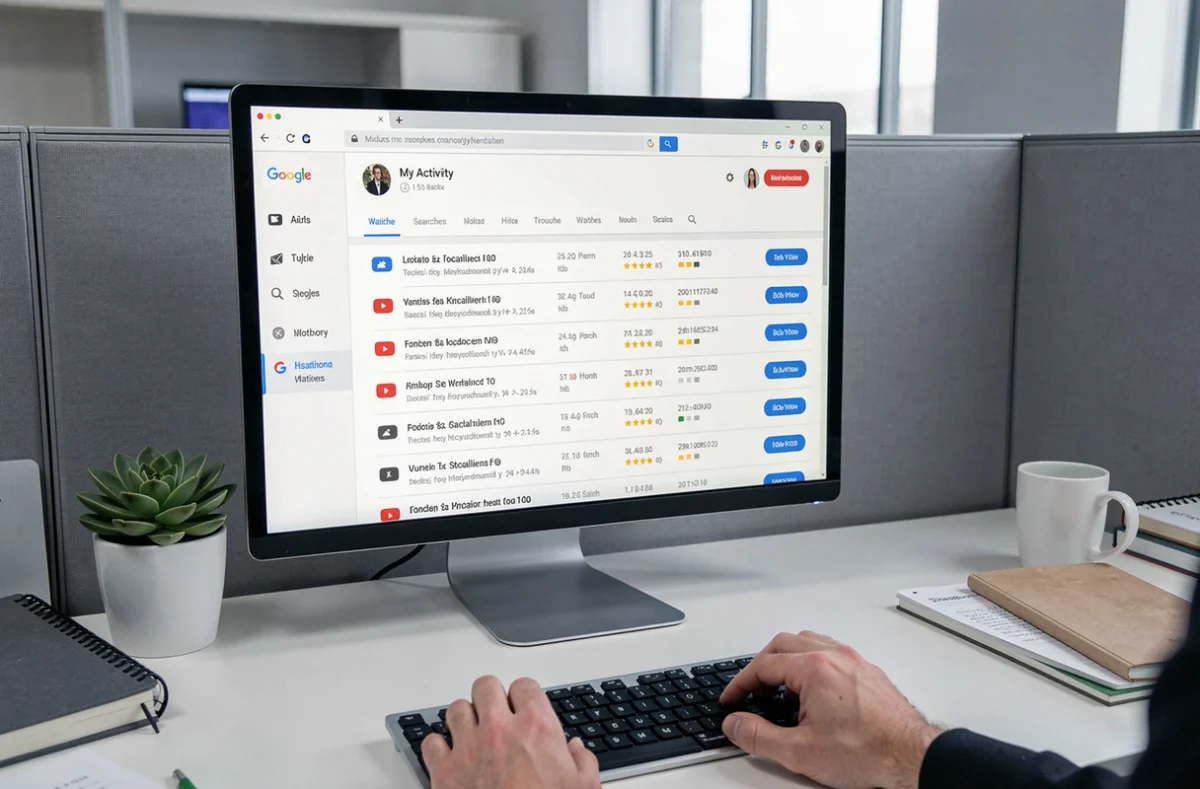 Écran d'ordinateur affichant l'interface Mon Activité Google avec l'historique complet des données personnelles
