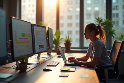 Espace de travail moderne avec designer et logiciels UX