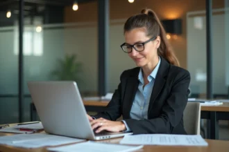 Femme d affaires assise à un bureau moderne à Strasbourg
