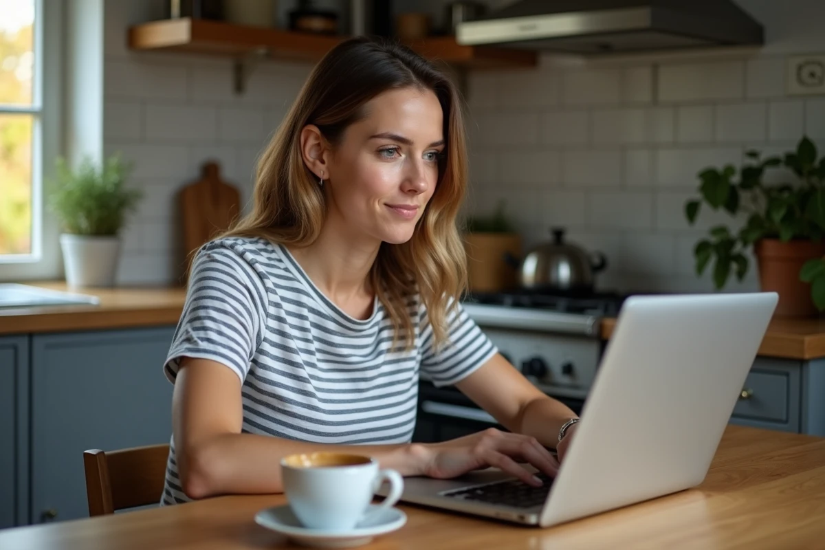 Femme vérifiant son historique de jeux sur son laptop