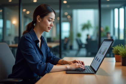 Jeune femme professionnelle utilisant une tablette numérique au bureau