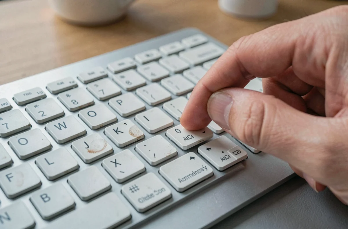 Gros plan sur un clavier AZERTY avec les touches AltGr et 0 enfoncées pour écrire l'arobase