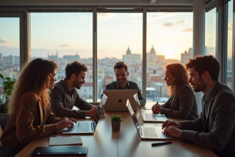 Groupe de jeunes professionnels dans un espace de coworking à Montpellier