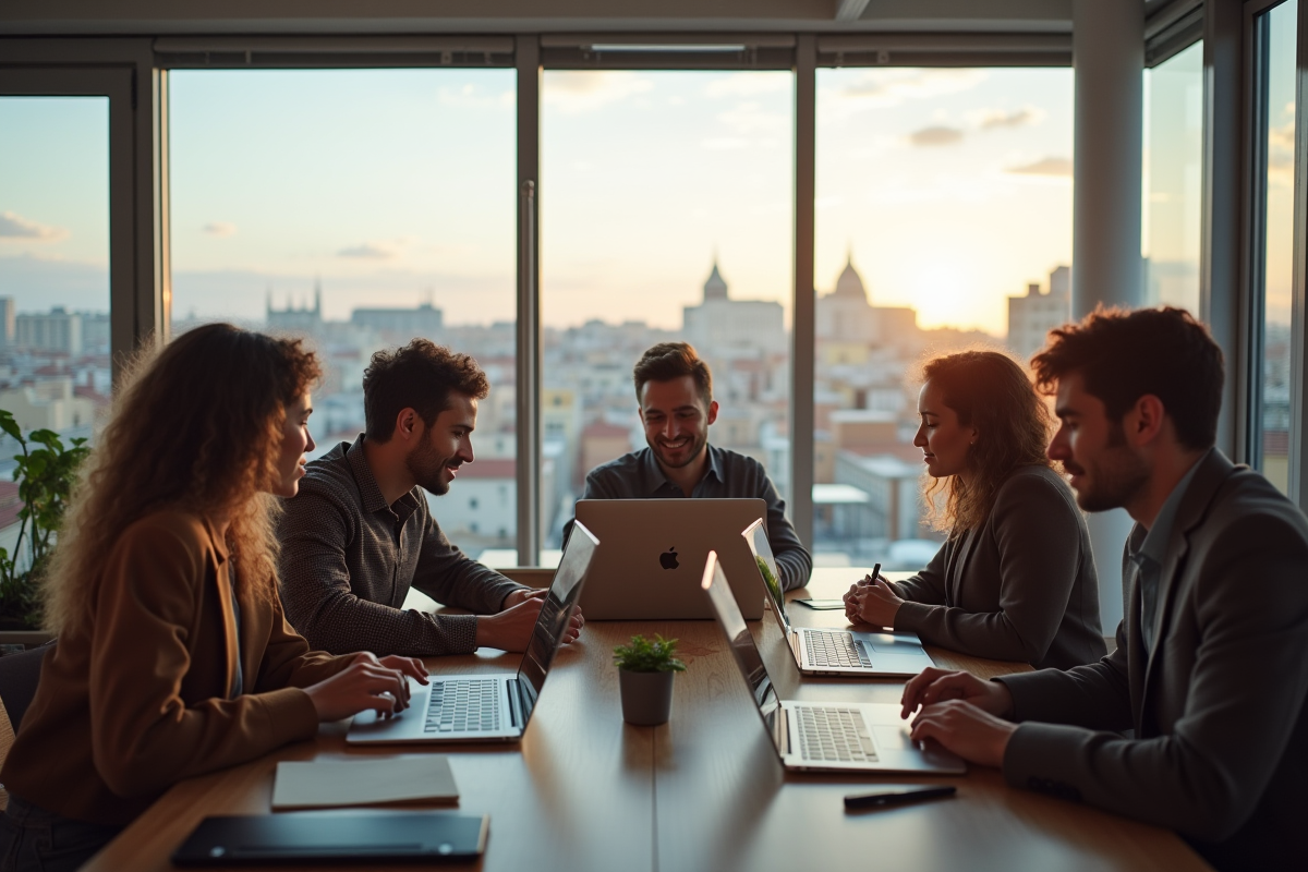 Groupe de jeunes professionnels dans un espace de coworking à Montpellier