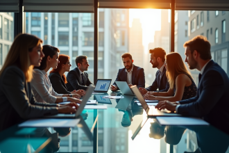 Groupe de professionnels discutant stratégie de generation de leads