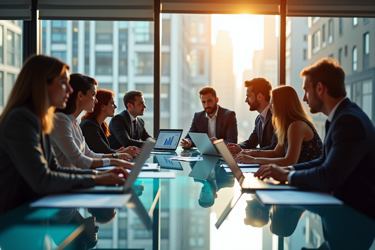 Groupe de professionnels discutant stratégie de generation de leads