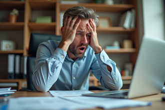 Homme d'affaires stressé devant un tableau Excel complexe