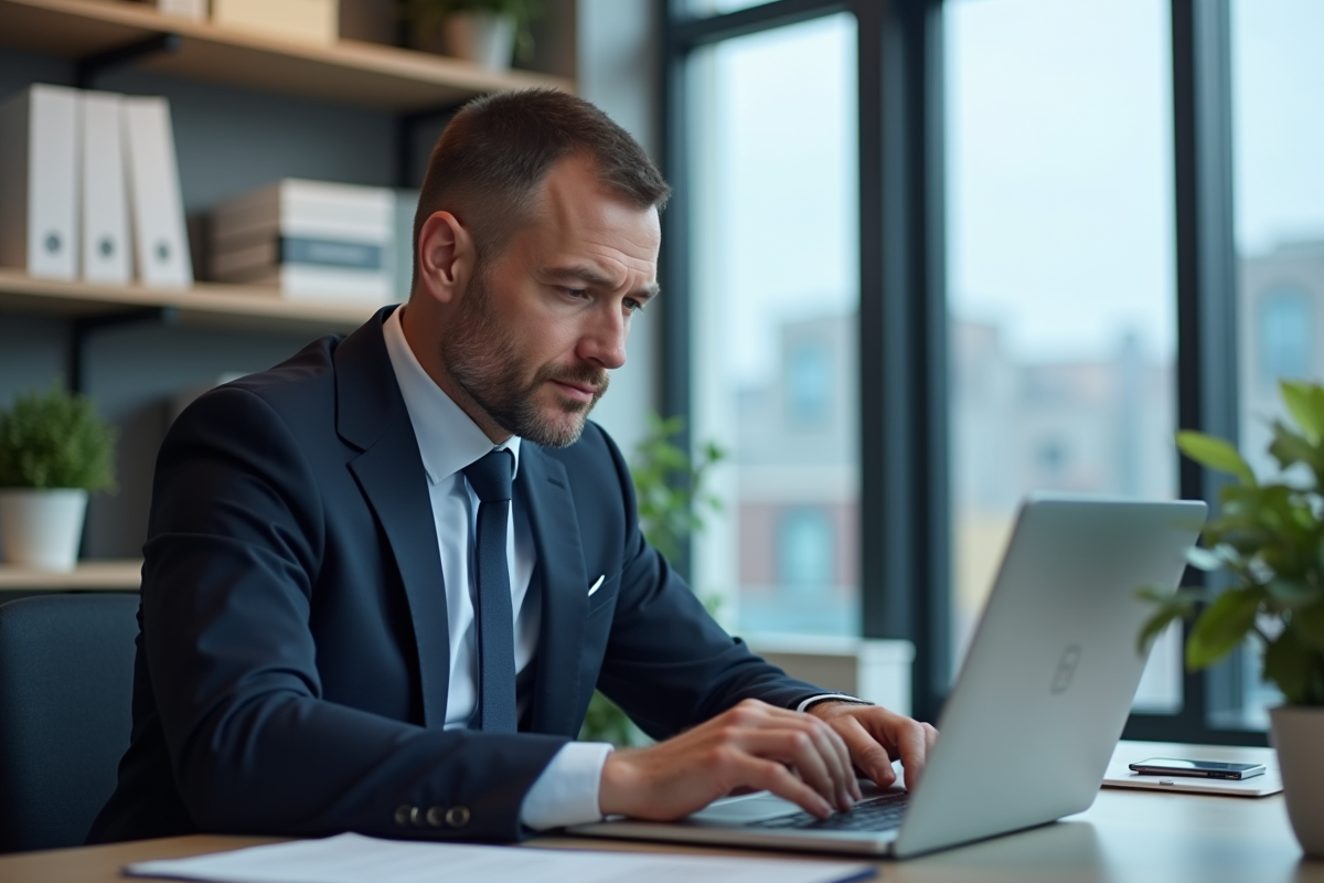 Homme d affaires en costume clic sur un cadenas sur son ordinateur