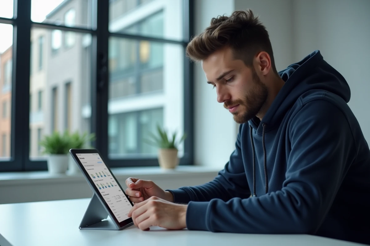 Homme consultant la corbeille sur une tablette Samsung pour gérer et libérer l'espace de stockage