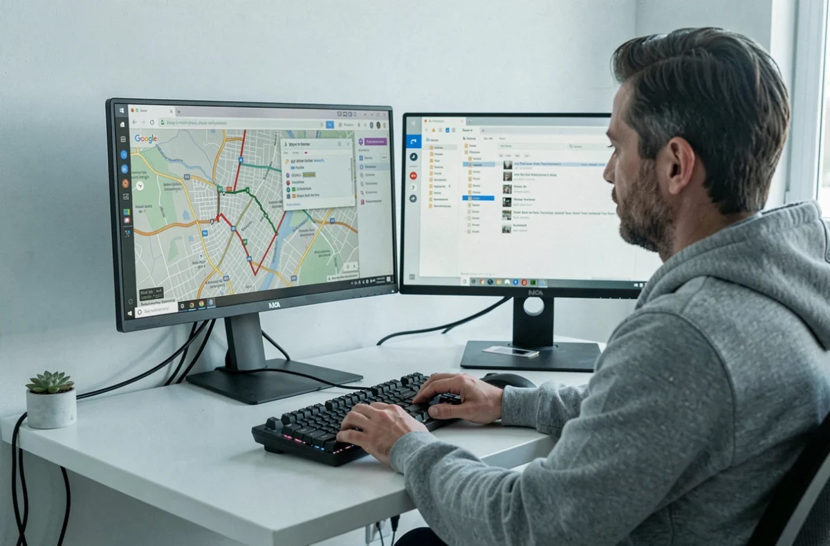 Personne important un fichier GPX dans Google Maps sur un ordinateur de bureau pour navigation hors ligne