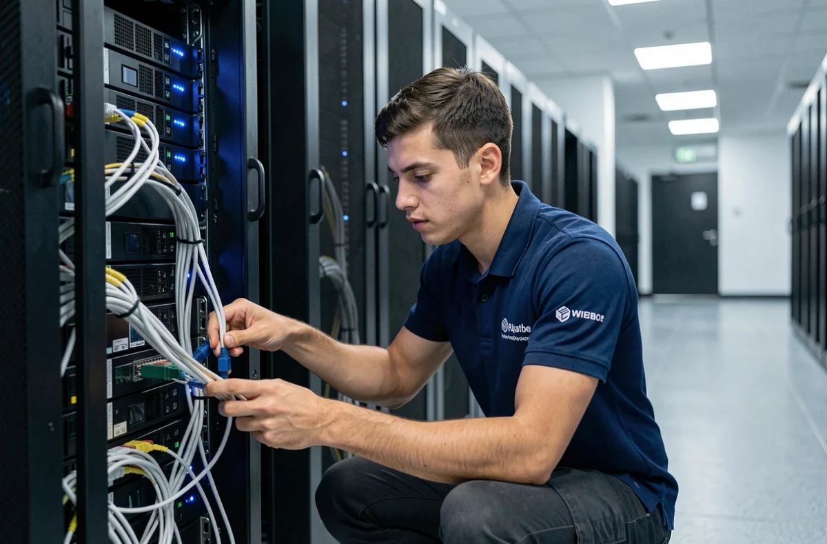 Technicien Inetum intervenant dans une salle serveurs pour une mission d'infogérance à Lyon