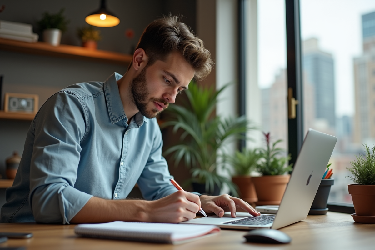 Jeune homme esquissant des designs d