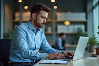 Jeune homme professionnel analysant des données sur un ordinateur