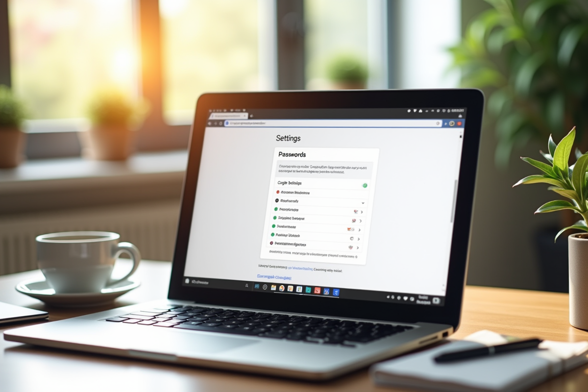 Ordinateur portable avec réglages Chrome sur la section mots de passe
