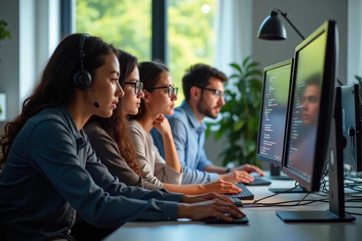 Groupe de professionnels IT travaillant dans un bureau moderne