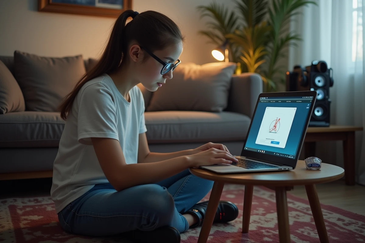 Adolescente concentrée avec erreur sur son ordinateur portable