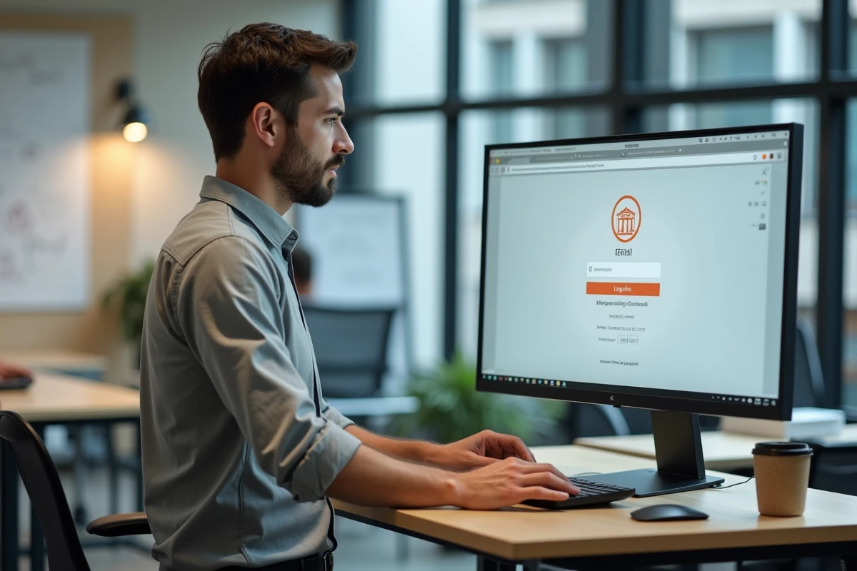 Un administrateur scolaire accède au webmail DSDEN 64 depuis son poste de travail dans un open space éducatif